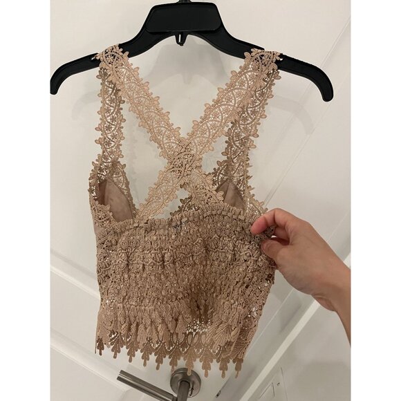 NWOT Charo Ruiz Ibiza Lace Cross Back Tank Top Bralette Top Nude Beige SMALL - Picture 1 of 6